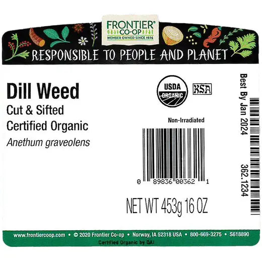 Frontier Co-op Dill Weed, Cut & Sifted, Organic 1 lb.
