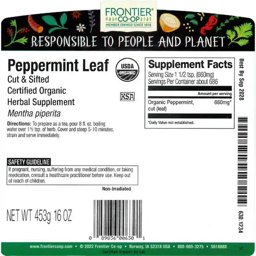 Frontier Co-op Peppermint Leaf, Cut & Sifted, Organic 1 lb.