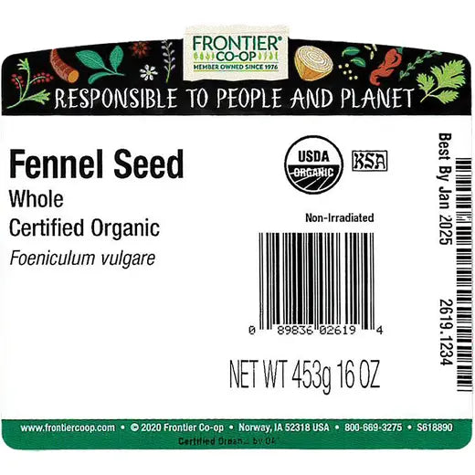 Frontier Co-op Fennel Seed, Whole, Organic 1 lb.