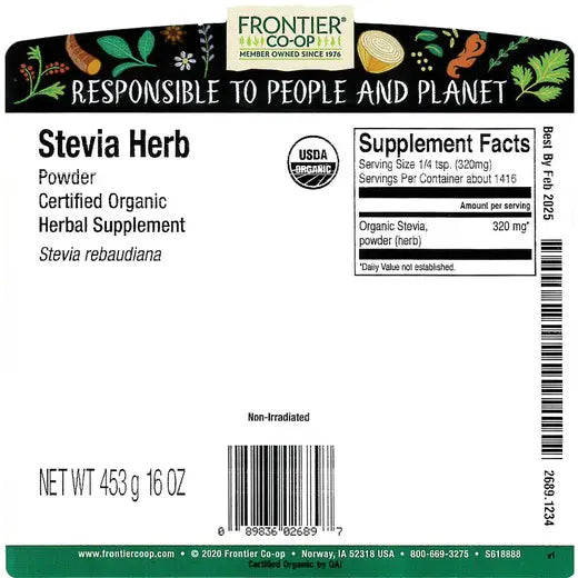 Frontier Co-op Green Stevia Herb Powder, Organic 1 lb.