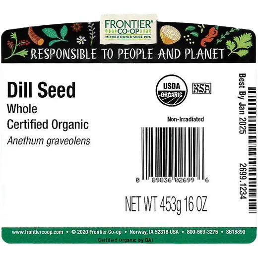 Frontier Co-op Dill Seed, Whole, Organic 1 lb.