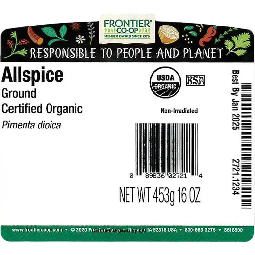Frontier Co-op Select-Grade Allspice Powder, Organic 1 lb