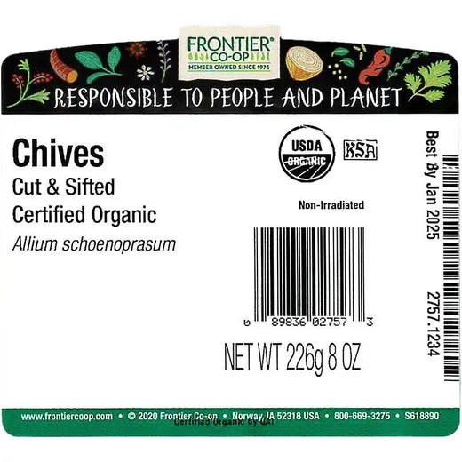Frontier Co-op Chives, Cut & Sifted, Organic 1/2 lb.