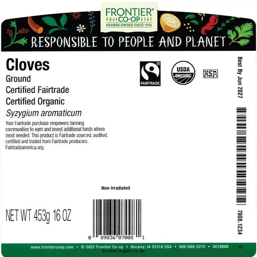 Frontier Co-op Cloves, Ground, Organic, Fairtrade Certified 1 lb.