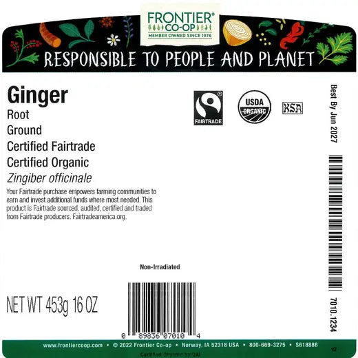 Frontier Co-op Ginger Root, Ground, Organic, Fairtrade Certified 1 lb.